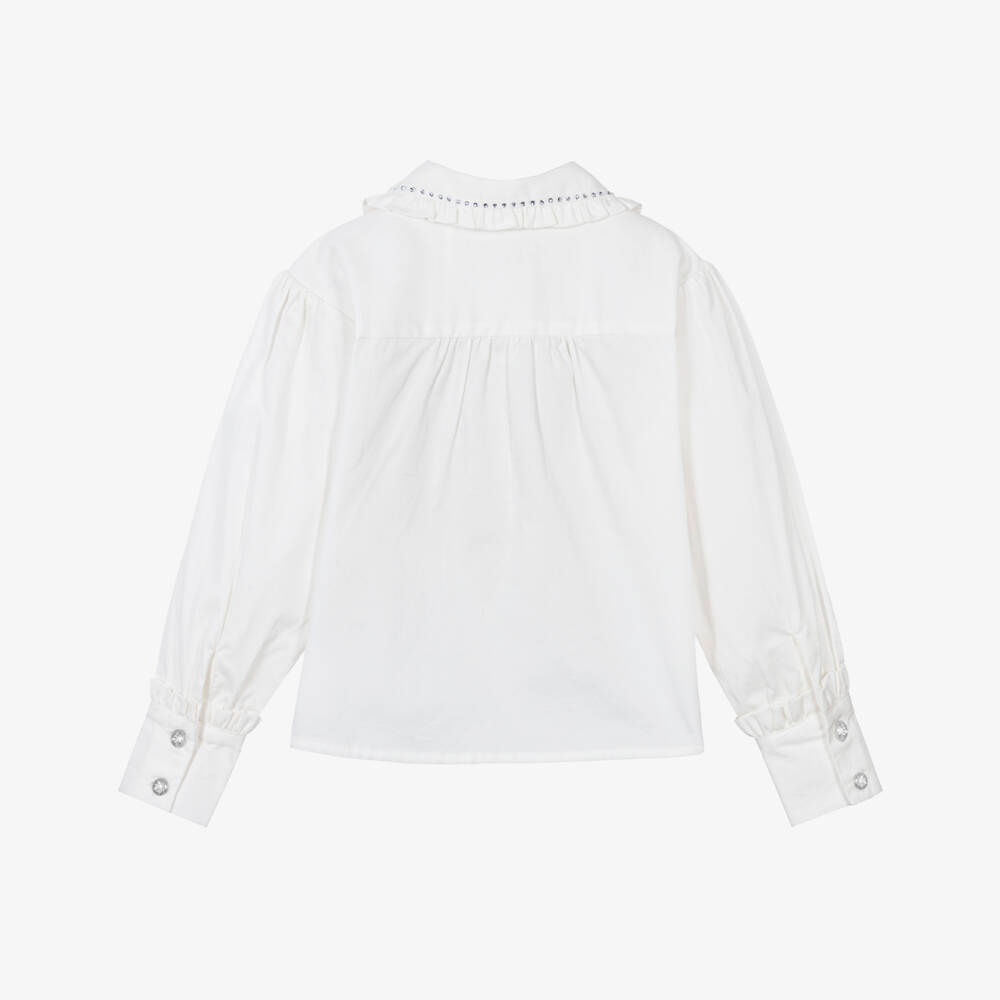 Angel's Face-Girls White Cotton Diamanté Blouse | Childrensalon