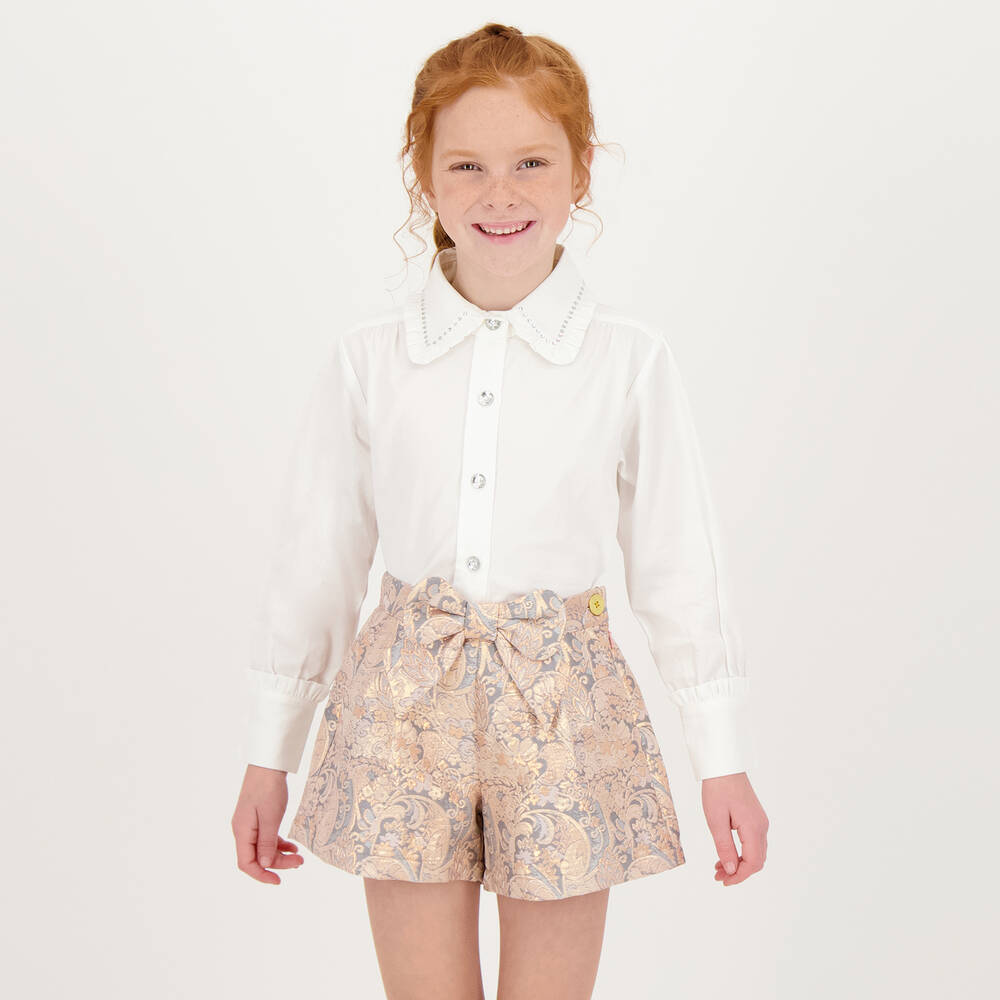 Angel's Face-بلوزة قطن مزينة بديامنتي لون أبيض للبنات | Childrensalon