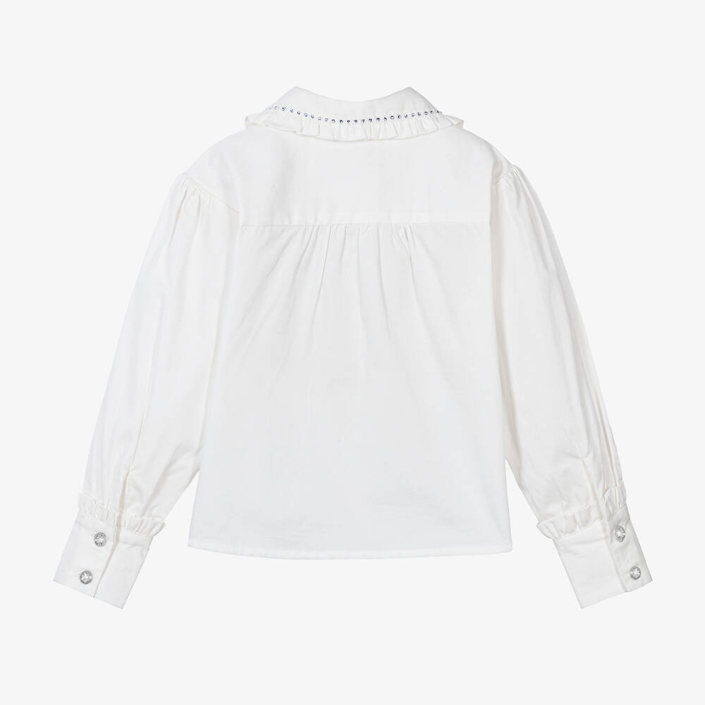 Angel's Face-بلوزة قطن مزينة بديامنتي لون أبيض للبنات | Childrensalon