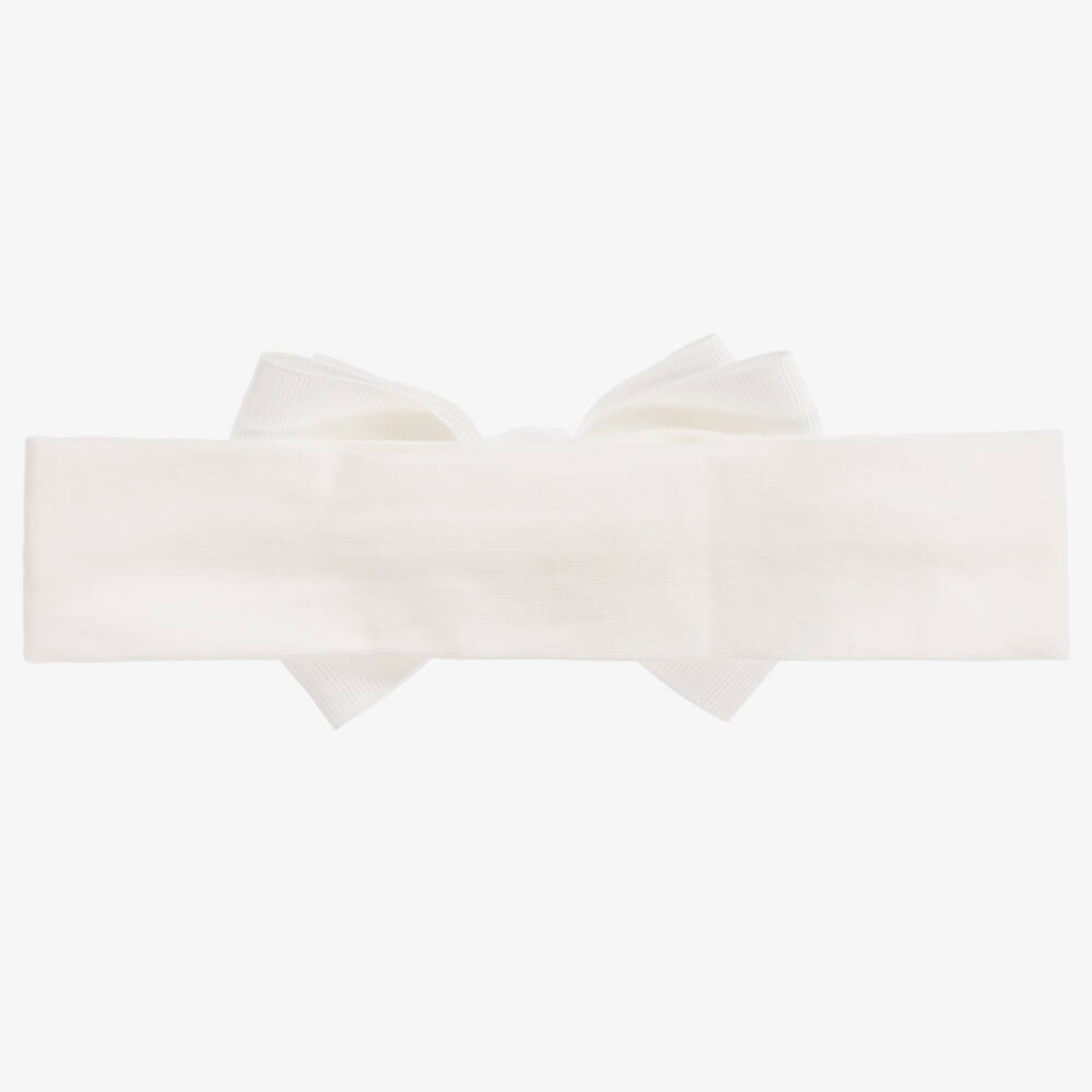 Angel's Face-Girls White Cotton Jersey Headband with Grosgrain Bow | Childrensalon