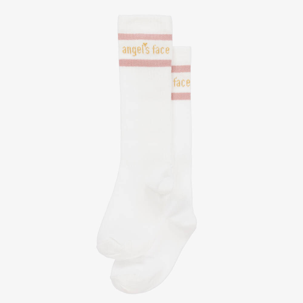 Angel's Face-Girls White Cotton Rich Long Socks | Childrensalon