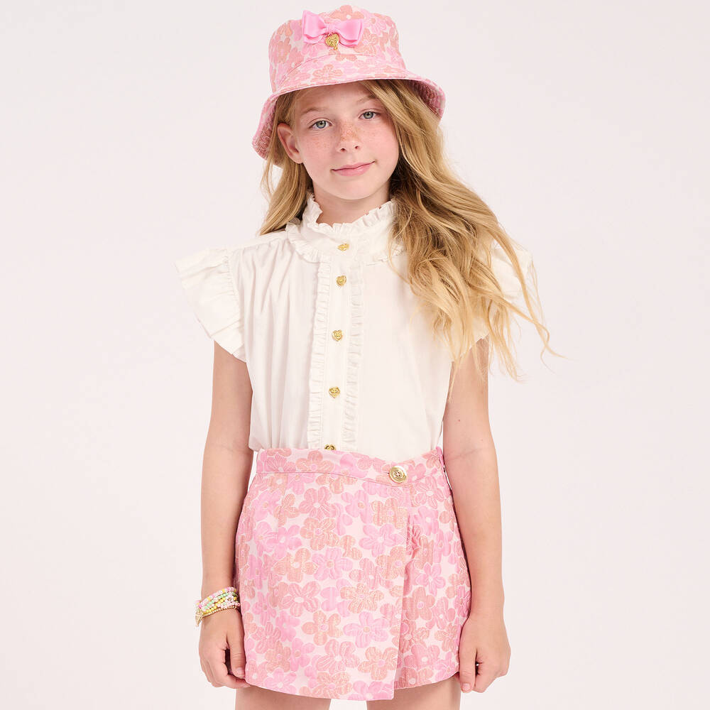 Angel's Face-بلوزة بكشكش قطن لون أبيض للبنات | Childrensalon