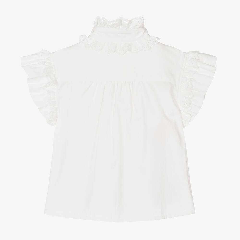 Angel's Face-بلوزة بكشكش قطن لون أبيض للبنات | Childrensalon