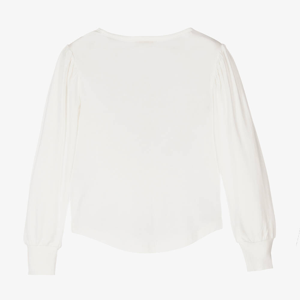 Angel's Face-توب مزين بُعقد مزيج قطن جيرسي لون أبيض للبنات | Childrensalon