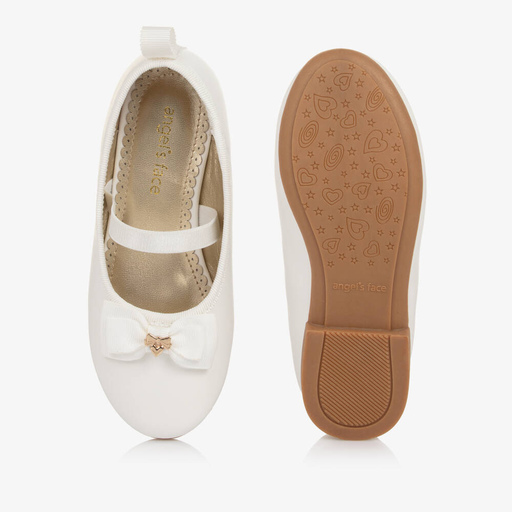 Angel's Face-Girls White Faux Leather Ballerina Pumps with Ribbon Ties | Childrensalon