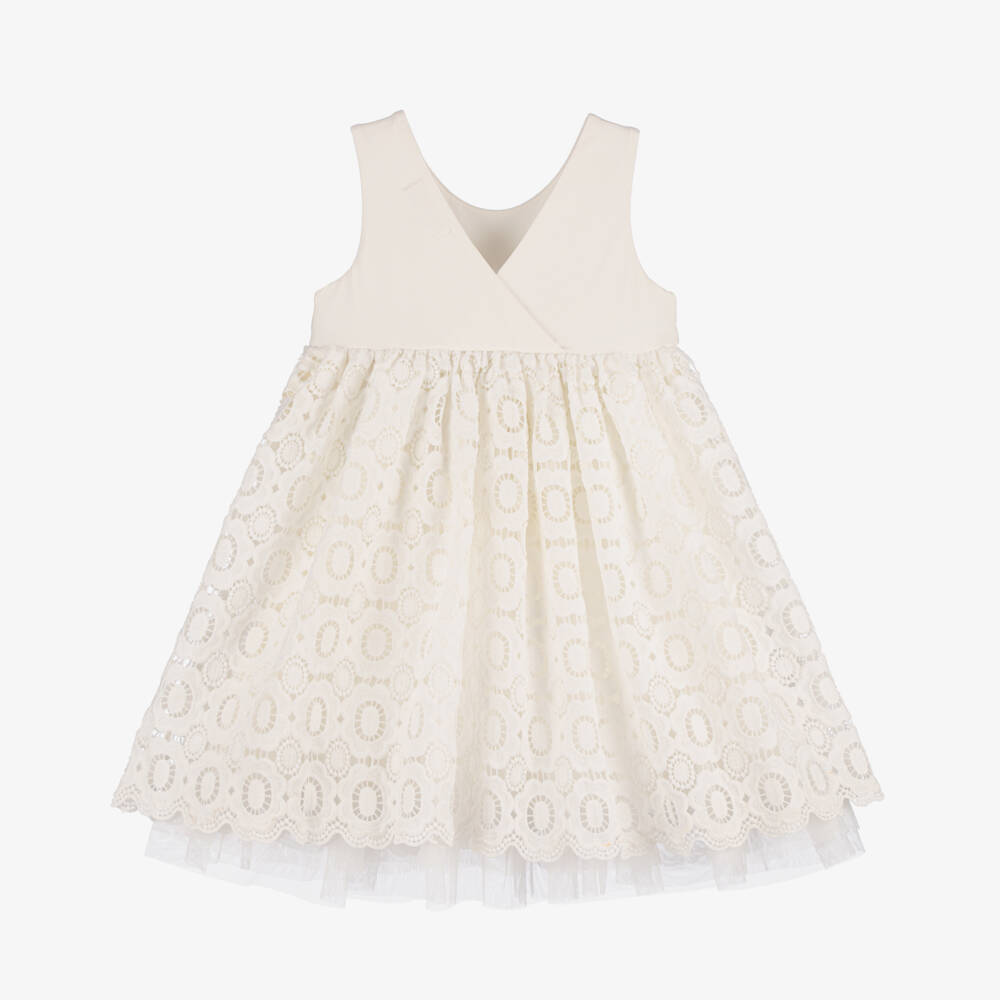 Angel's Face-Girls White Guipure Lace Dress & Bow | Childrensalon