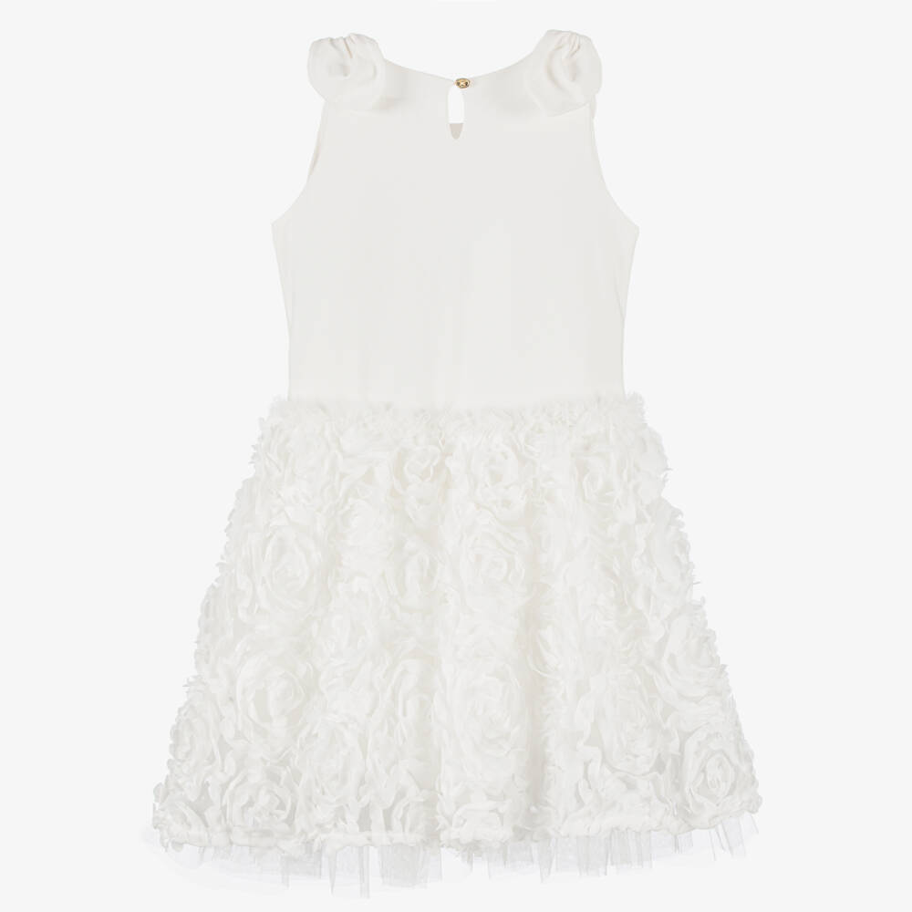 Angel's Face-Girls White Jersey, Tulle & Satin Rose Dress with Bows | Childrensalon