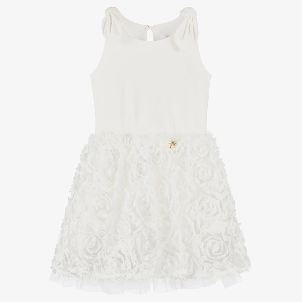 Angel's Face-Girls White Jersey, Tulle & Satin Rose Dress with Bows | Childrensalon