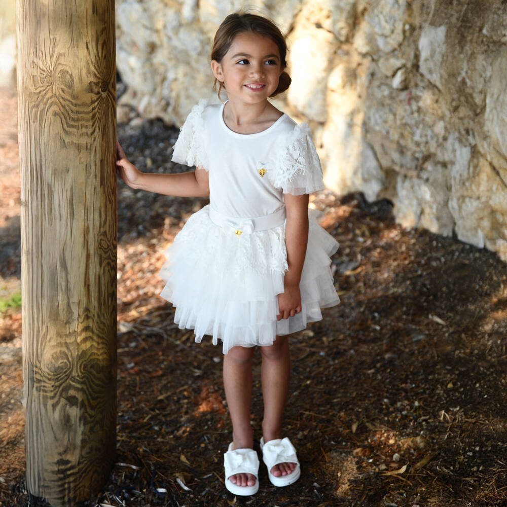 Angel's Face-Белая юбка из тюля с кружевом | Childrensalon