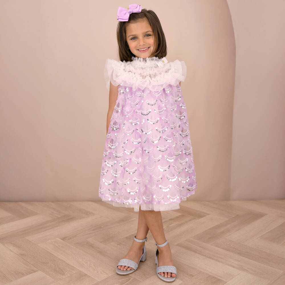 Angel's Face-Girls White & Lilac Purple Sequinned Dress | Childrensalon