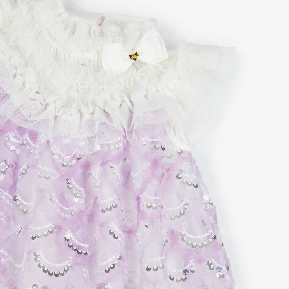 Angel's Face-Girls White & Lilac Purple Sequinned Dress | Childrensalon