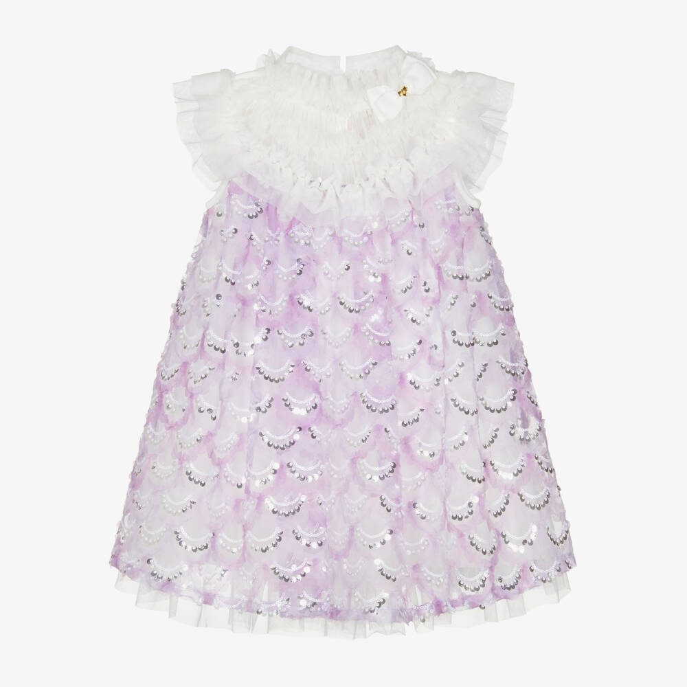 Angel's Face-Girls White & Lilac Purple Sequinned Dress | Childrensalon