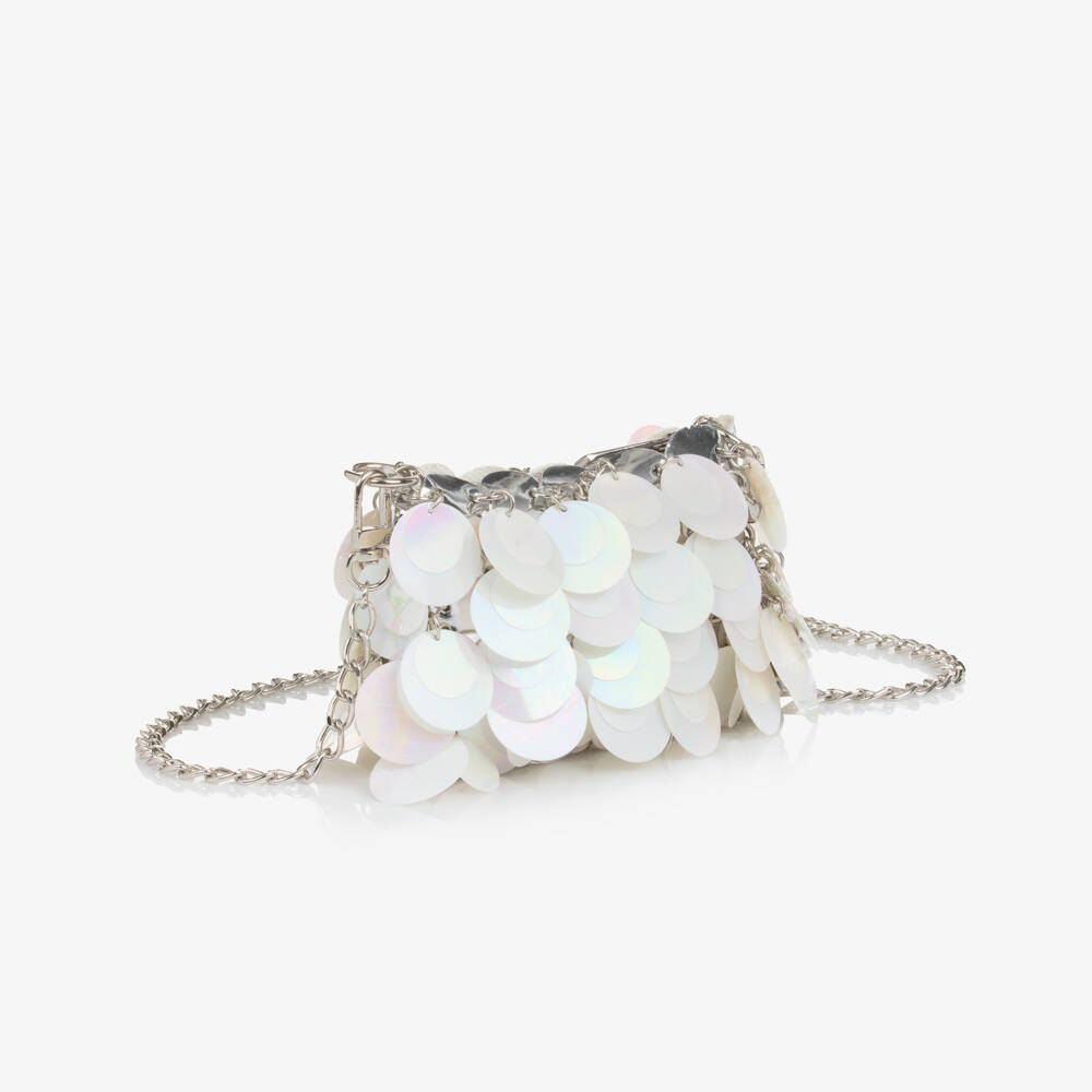 Angel's Face-Girls White Pearlescent Sequin Bag (13cm) | Childrensalon