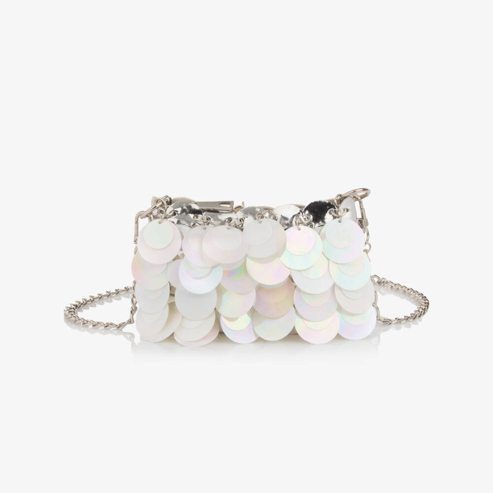 Angel's Face-Girls White Pearlescent Sequin Bag (13cm) | Childrensalon