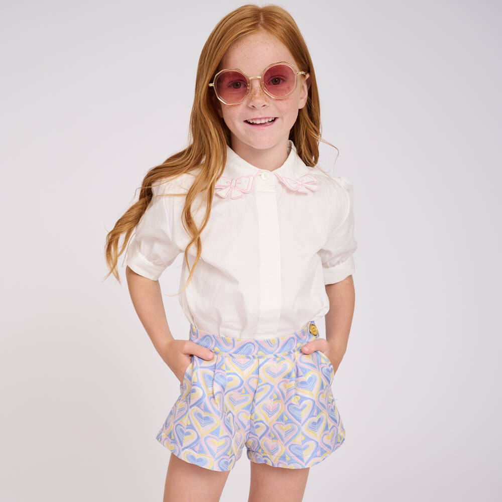 Angel's Face-Girls White & Pink Cotton Blouse | Childrensalon