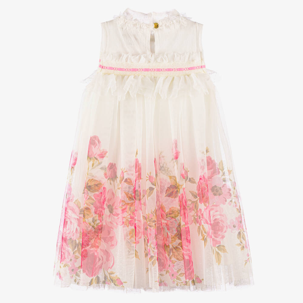 Angel's Face-Girls White & Pink Floral Tulle Dress with Lace Trim | Childrensalon
