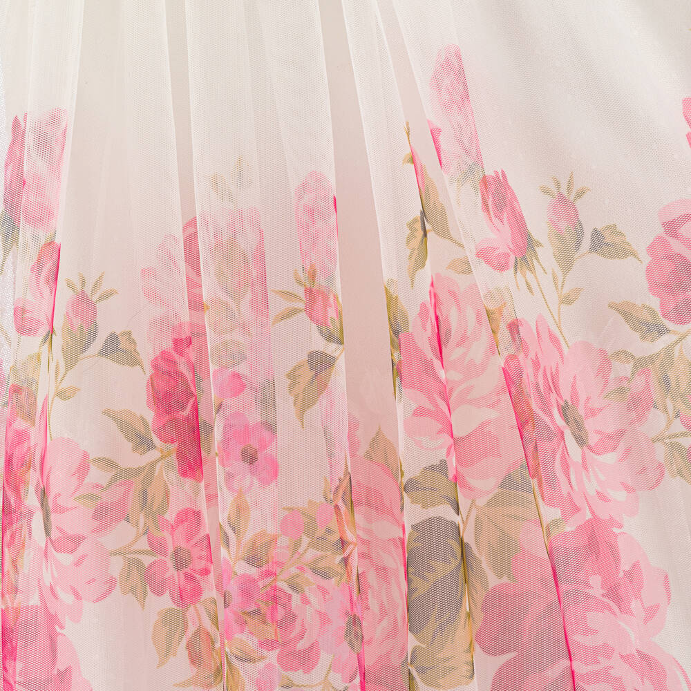 Angel's Face-Girls White & Pink Floral Tulle Dress with Lace Trim | Childrensalon
