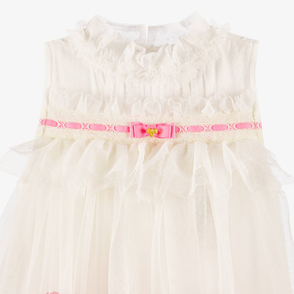 Angel's Face-Girls White & Pink Floral Tulle Dress with Lace Trim | Childrensalon