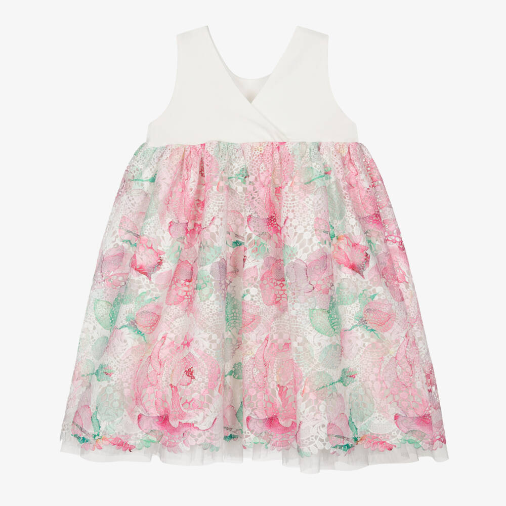 Angel's Face-Girls White & Pink Guipure Lace Dress with Logo Bow | Childrensalon