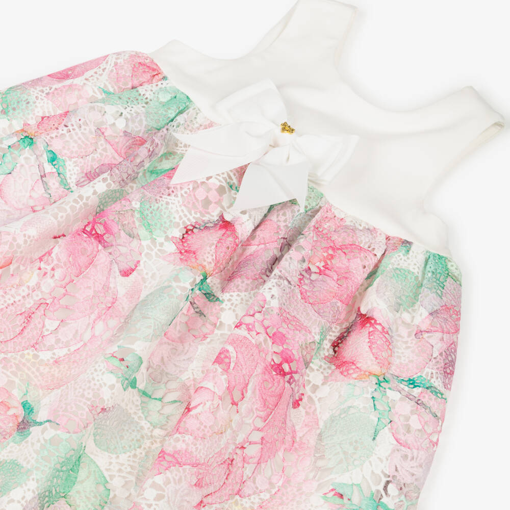 Angel's Face-Girls White & Pink Guipure Lace Dress with Logo Bow | Childrensalon
