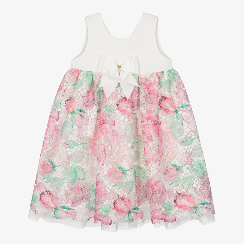 Angel's Face-Girls White & Pink Guipure Lace Dress with Logo Bow | Childrensalon