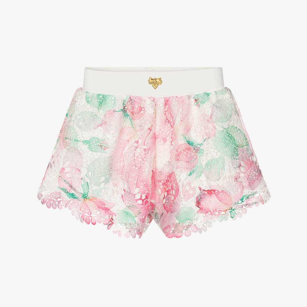 Angel's Face-Girls White & Pink Guipure Lace Shorts with Logo Bow | Childrensalon