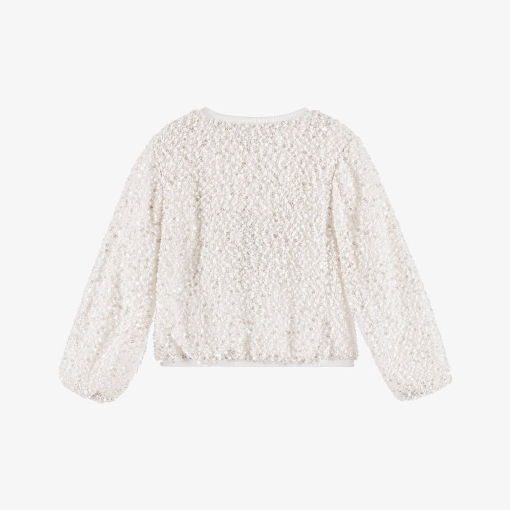 Angel's Face-Girls White Sequin Embellished Bouclé Sweatshirt | Childrensalon