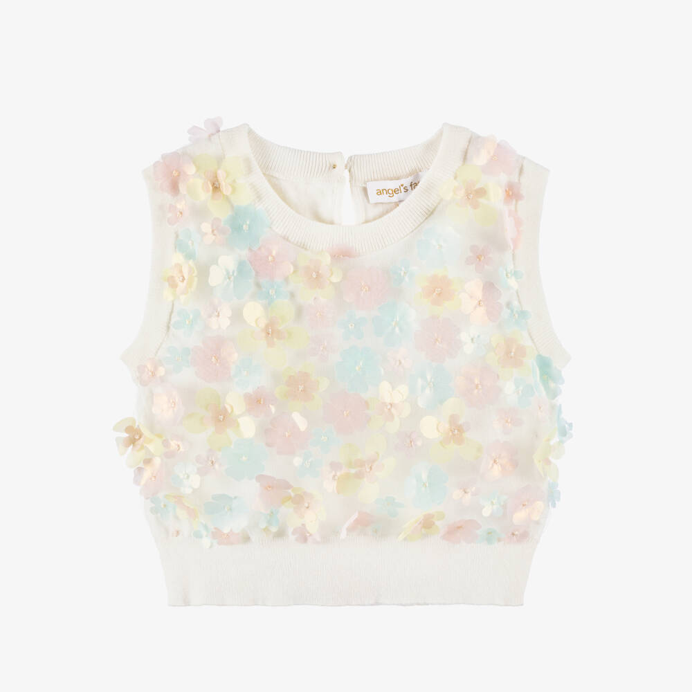 Angel's Face-توب بدون أكمام مزين بورود لون أبيض للبنات | Childrensalon
