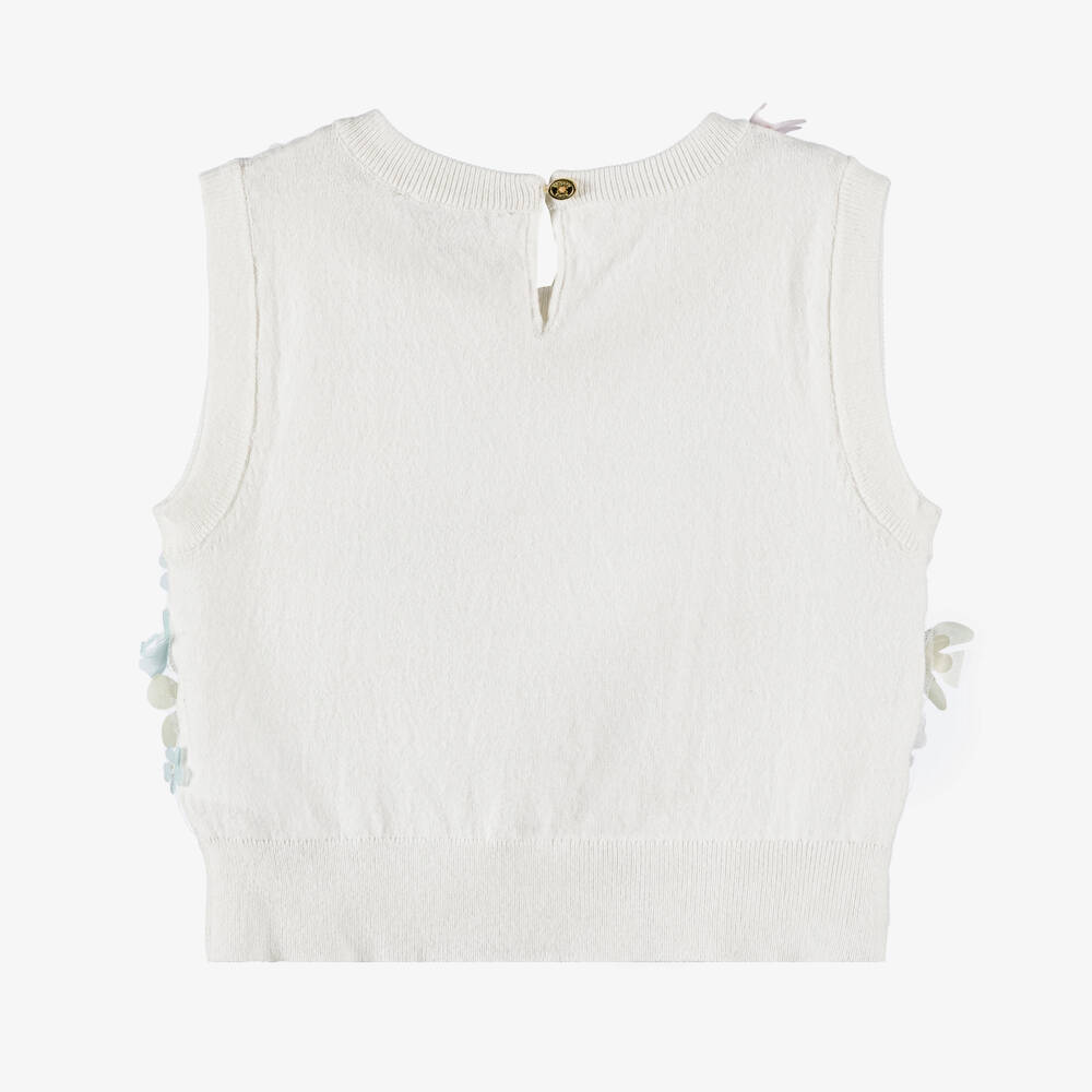 Angel's Face-Girls White Sleeveless Top with Pink & Blue Floral Appliqués | Childrensalon