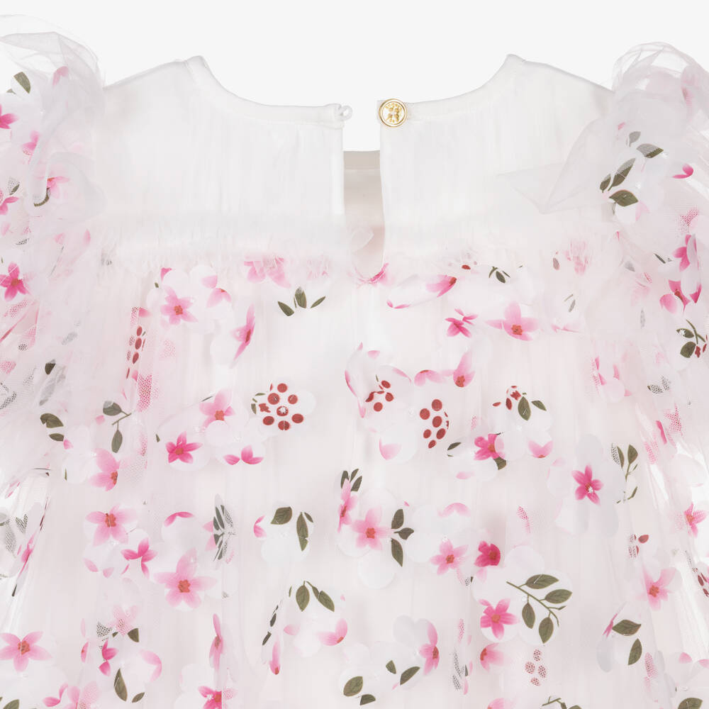 Angel's Face-فستان تول مزين بورود ثلاثية الأبعاد لون أبيض للبنات | Childrensalon