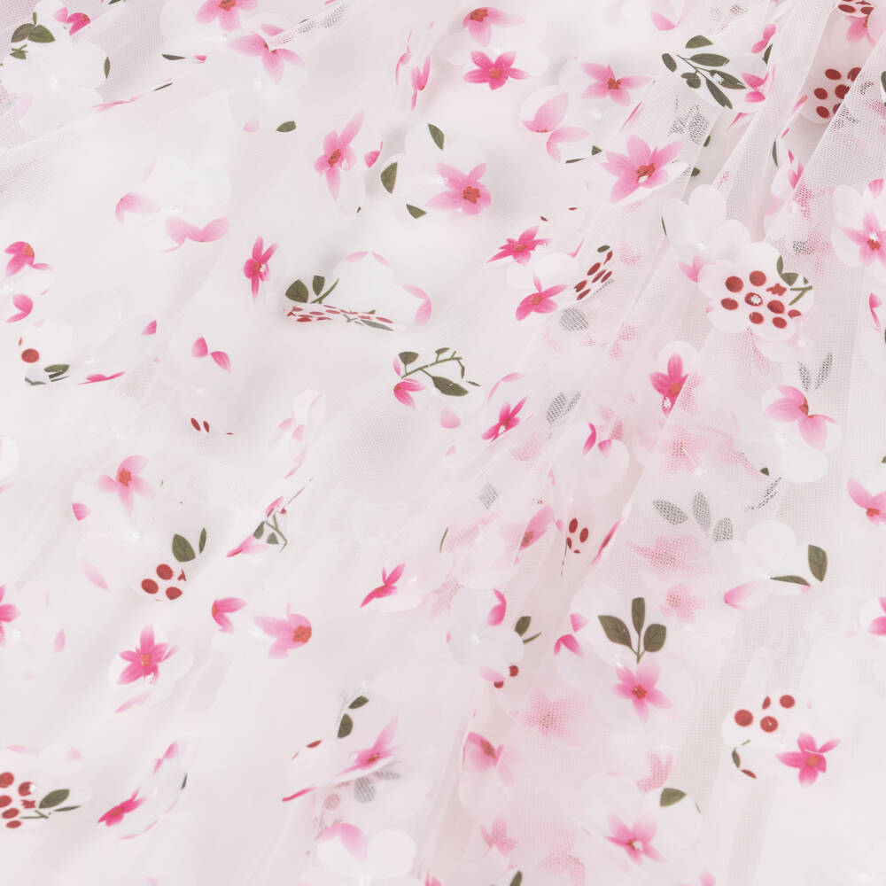 Angel's Face-فستان تول مزين بورود ثلاثية الأبعاد لون أبيض للبنات | Childrensalon