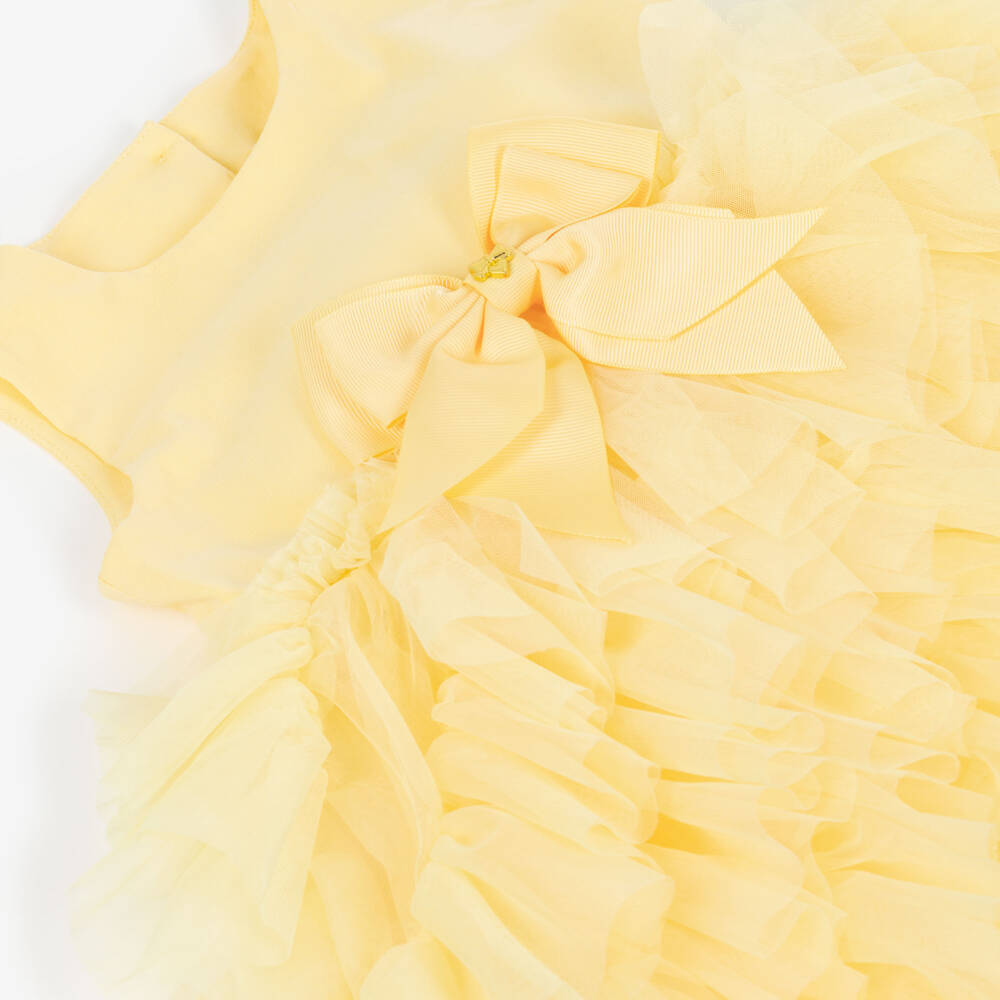 Angel's Face-Girls Yellow Cotton Jersey Dress with Tiered Tulle Ruffles | Childrensalon