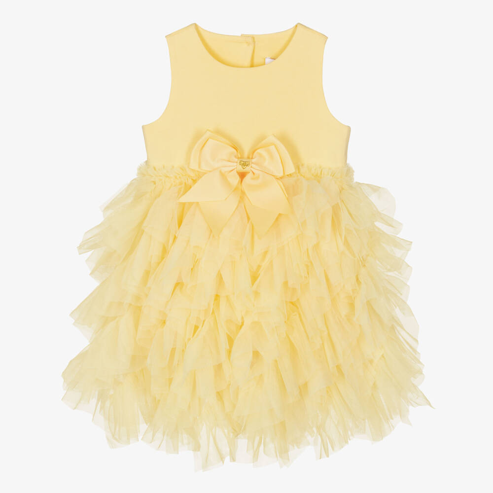 Angel's Face-Girls Yellow Cotton Jersey Dress with Tiered Tulle Ruffles | Childrensalon