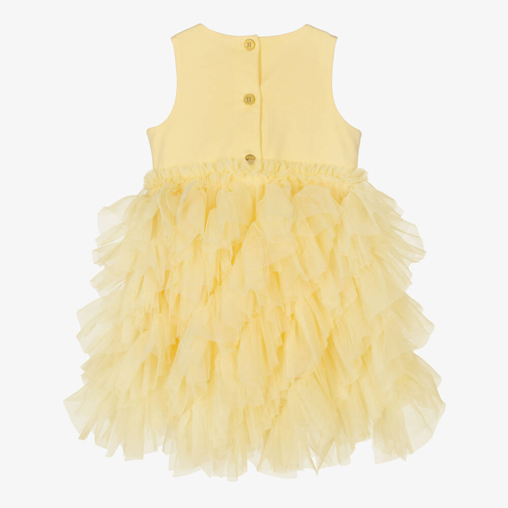 Angel's Face-Girls Yellow Cotton Jersey Dress with Tiered Tulle Ruffles | Childrensalon