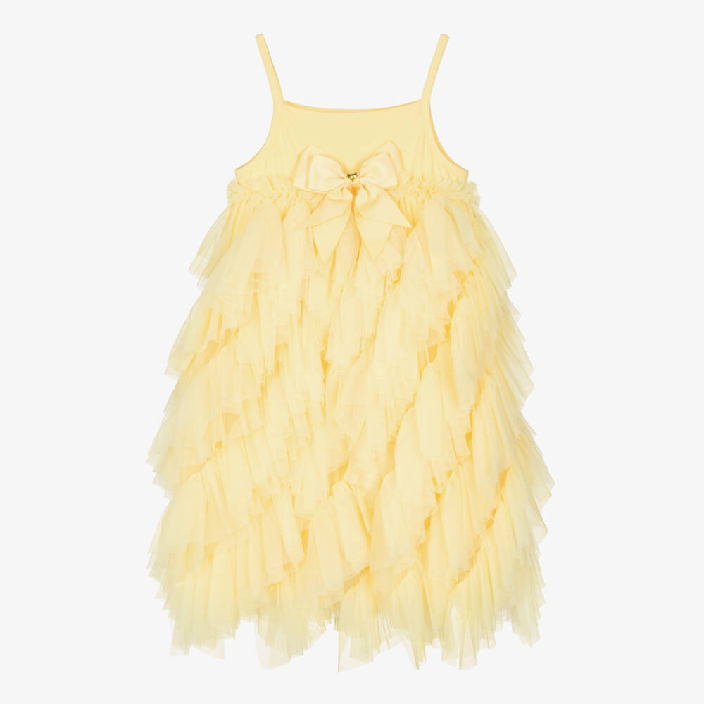 Angel's Face-Girls Yellow Cotton Jersey & Tulle Ruffles Dress with Logo Bow | Childrensalon