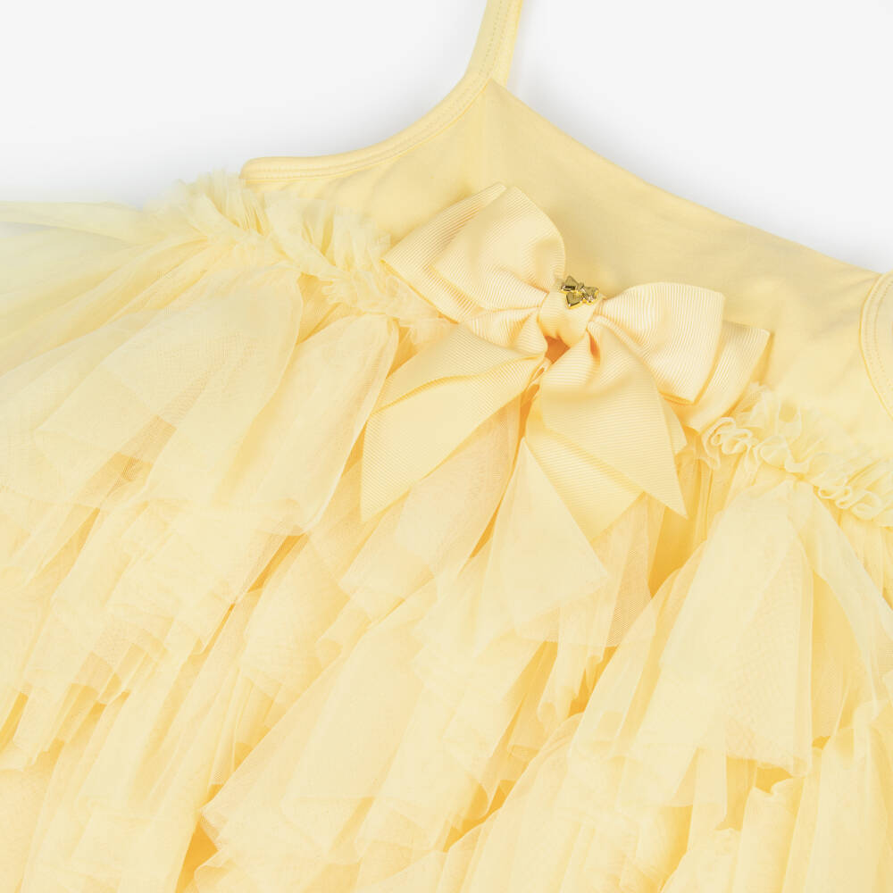 Angel's Face-Girls Yellow Cotton Jersey & Tulle Ruffles Dress with Logo Bow | Childrensalon
