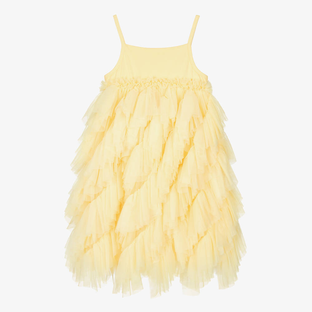Angel's Face-Girls Yellow Cotton Jersey & Tulle Ruffles Dress with Logo Bow | Childrensalon