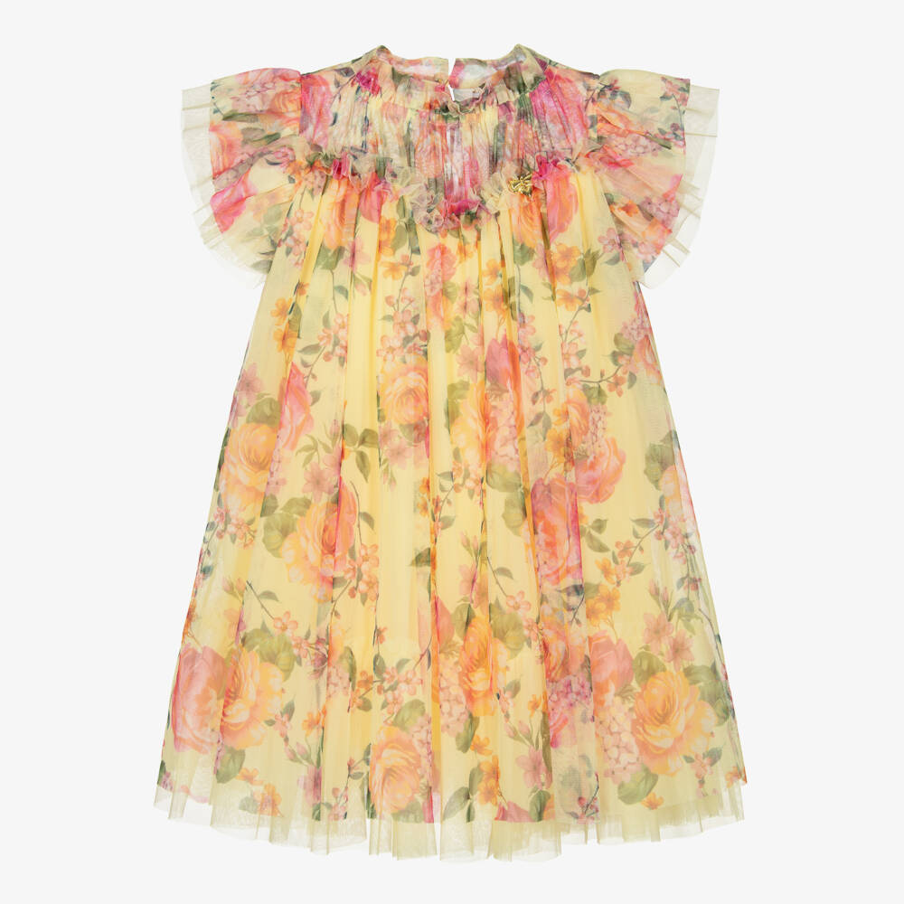 Angel's Face-Girls Yellow & Pink Floral Tulle Dress | Childrensalon