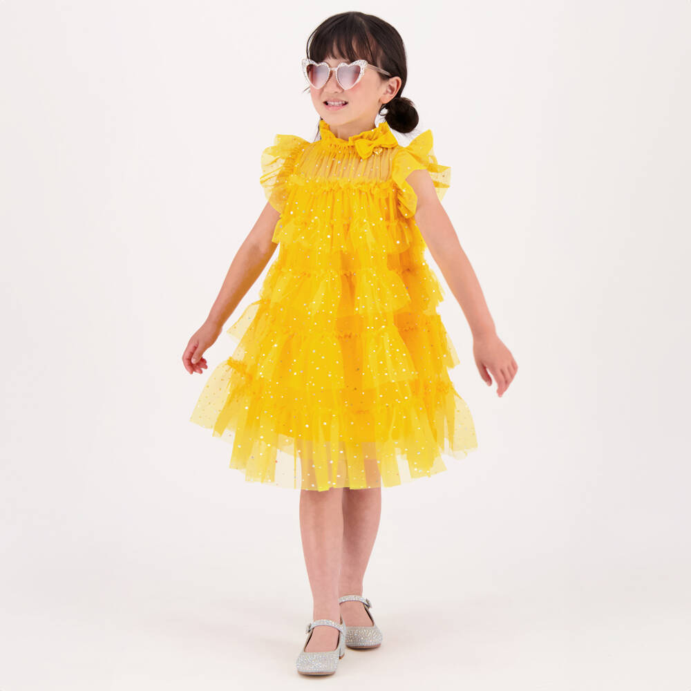 Angel's Face - Girls Yellow Sparkle Tulle Dress | Childrensalon