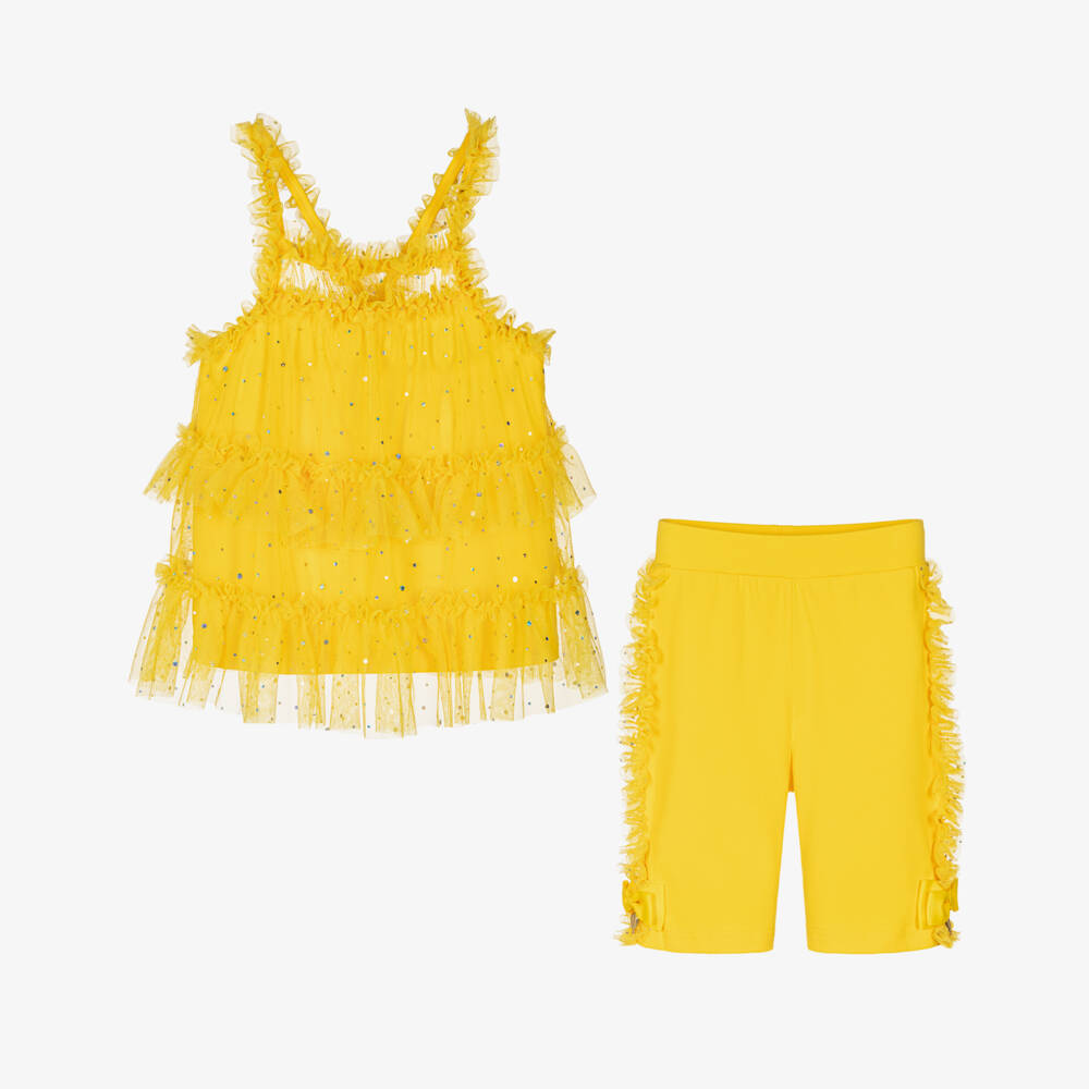 Angel's Face-Girls Yellow Sparkle Tulle Shorts Set | Childrensalon