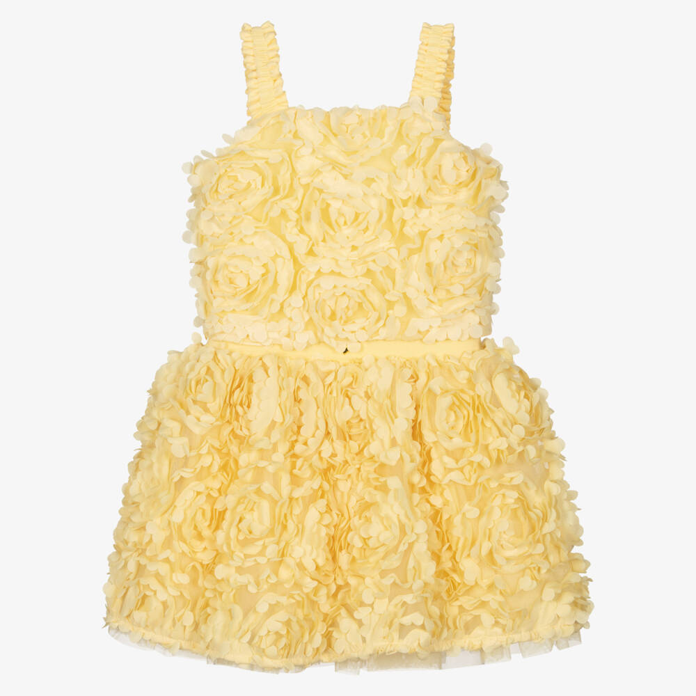 Angel's Face-Girls Yellow Top & Skirt Set with 3D Flowers | Childrensalon