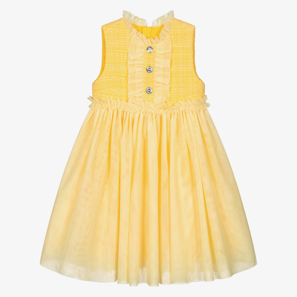 Angel's Face-Girls Yellow Tweed & Tulle Dress | Childrensalon