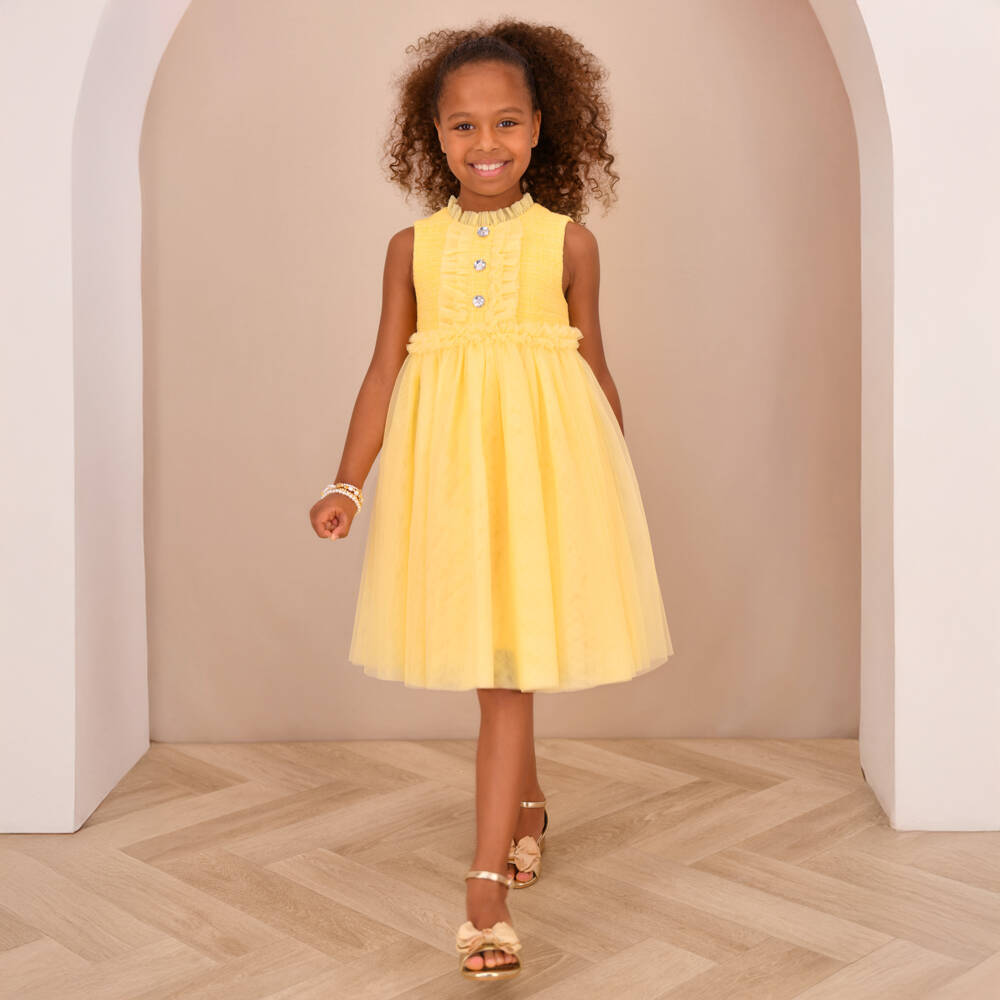 Angel's Face-Girls Yellow Tweed & Tulle Dress | Childrensalon