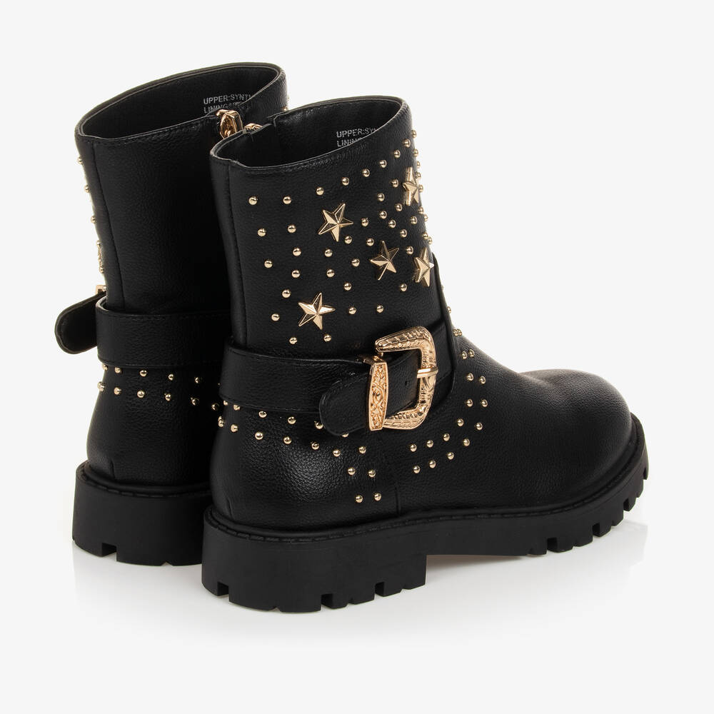 Angel's Face-Teen Girls Black Studded Faux Leather Boots | Childrensalon