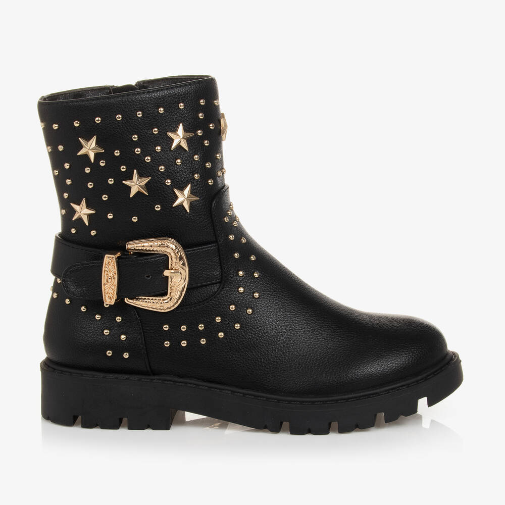 Angel's Face-Teen Girls Black Studded Faux Leather Boots | Childrensalon