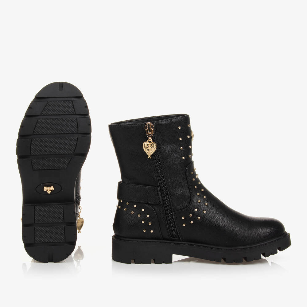 Angel's Face-Teen Girls Black Studded Faux Leather Boots | Childrensalon