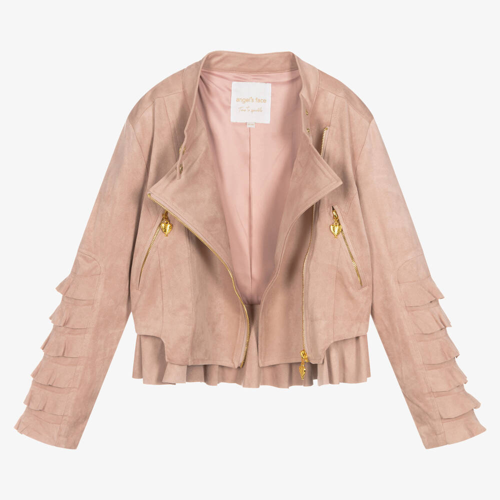 Angel's Face-Teen Girls Pink Faux Suede Biker Jacket | Childrensalon