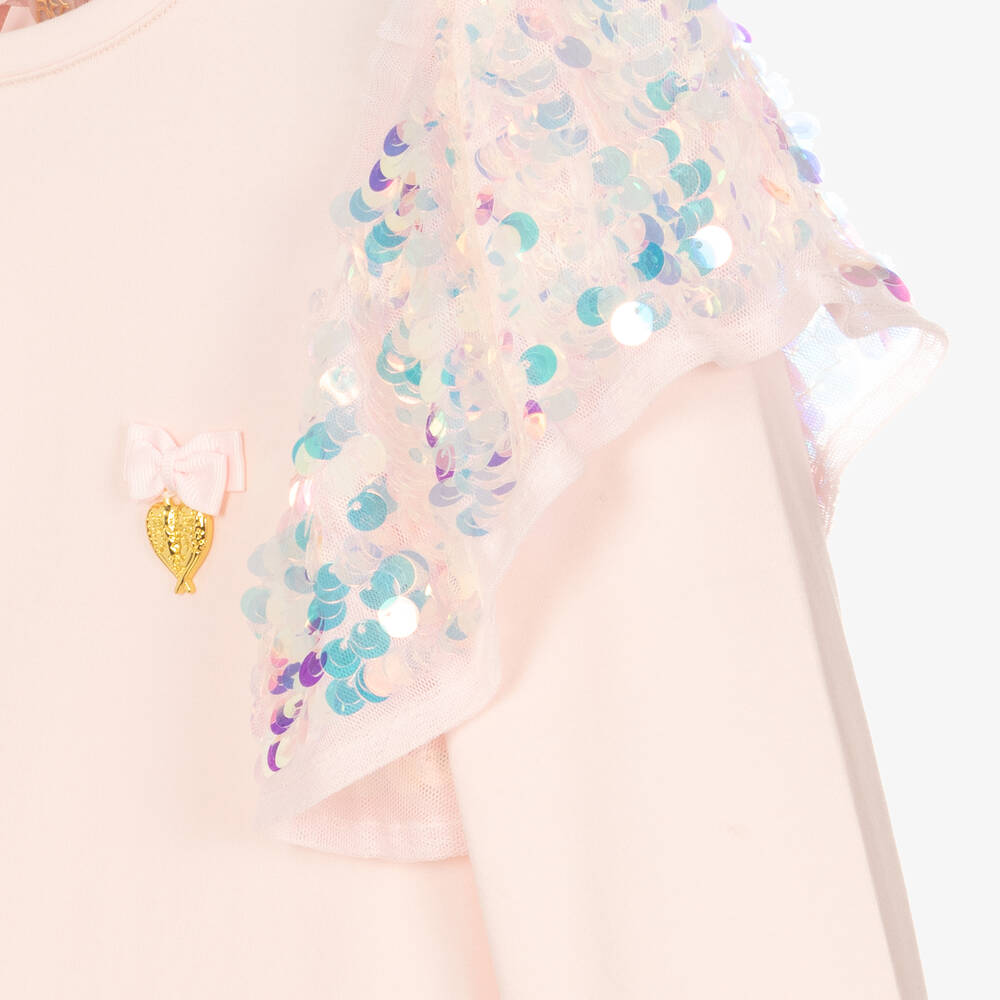 Angel's Face-توب تينز بناتي قطن جيرسي مزين بترتر لون زهري | Childrensalon