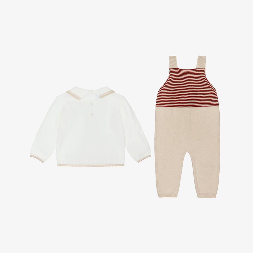Artesanía Granlei-Baby Boys Beige Knitted Dungaree Set | Childrensalon