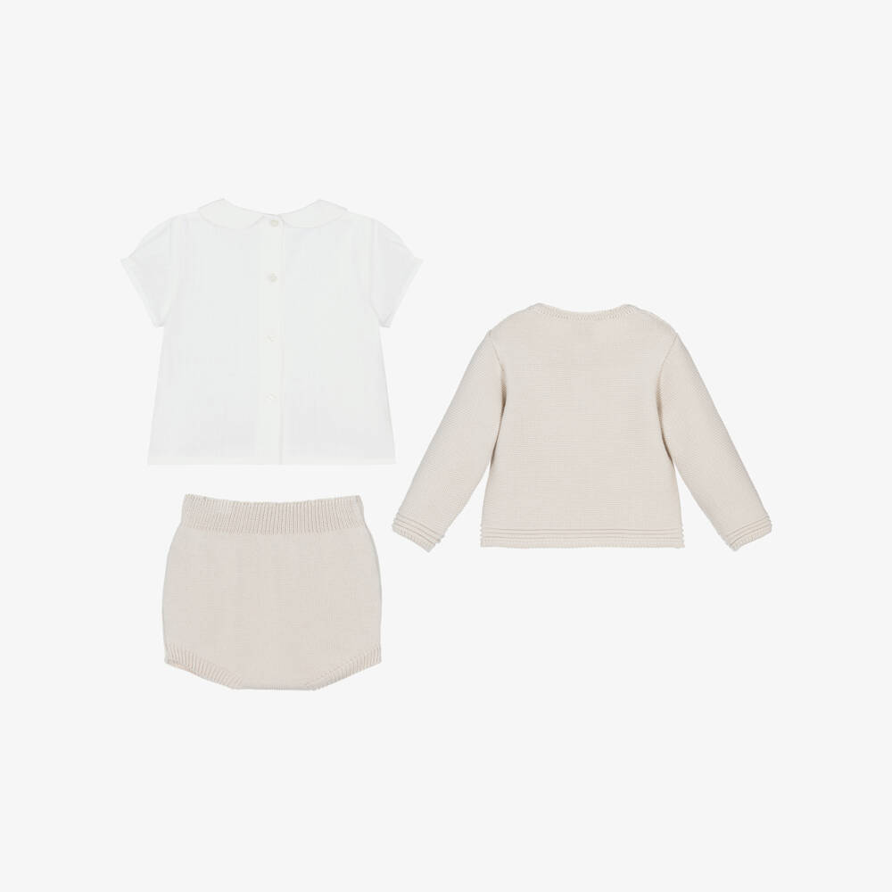 Artesanía Granlei-Baby Boys Beige Knitted Shorts Set | Childrensalon